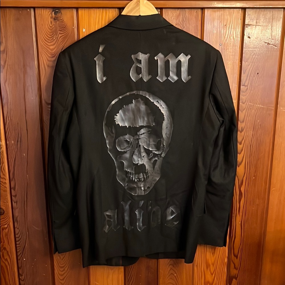 Rock & Roll  Black Men's Blazer with skull silk screen “ I am alive” 40R